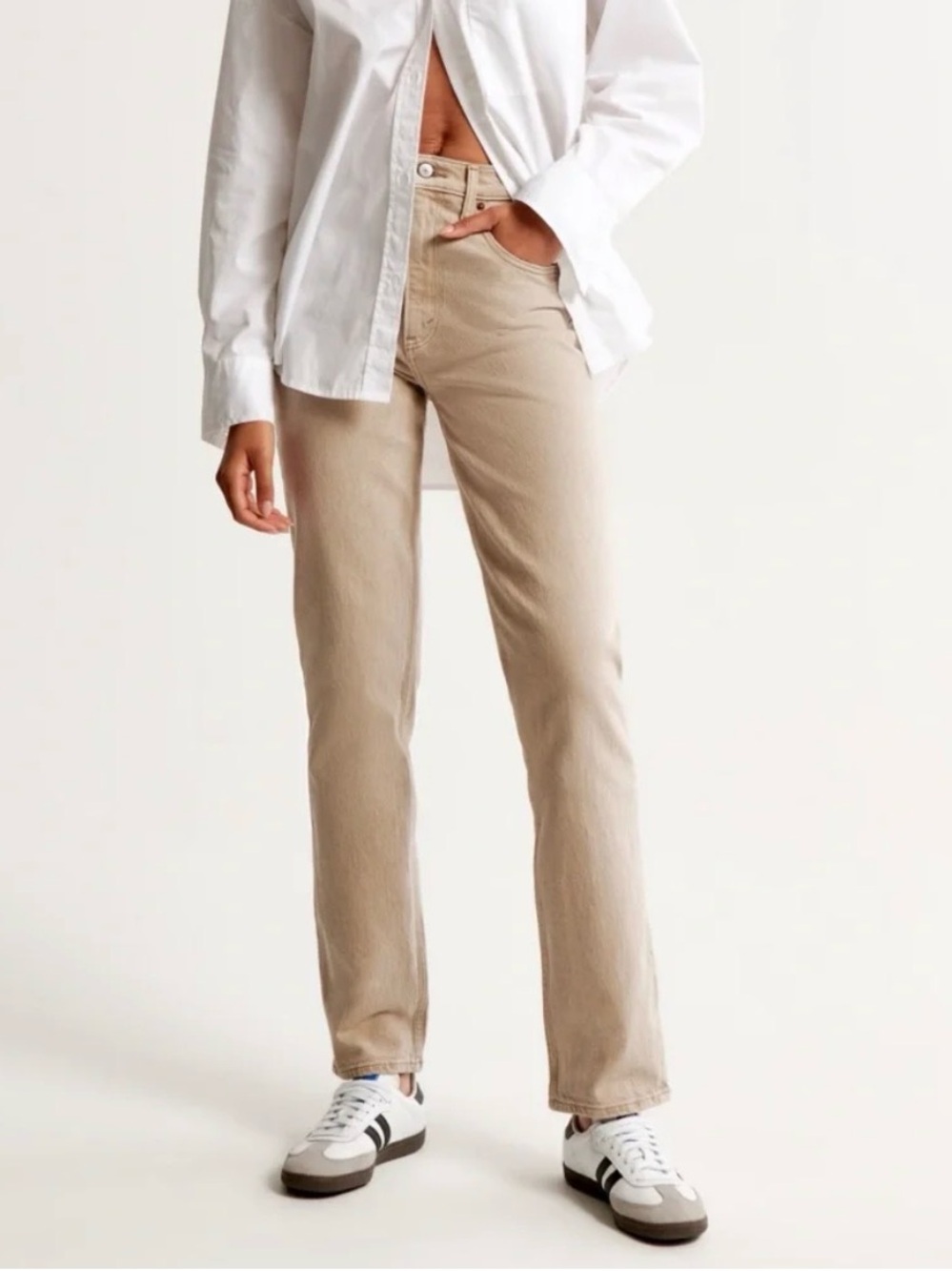 Abercrombie Women’s 90’s Ultra High Rise Straight Leg Jeans, Tan Size 10S